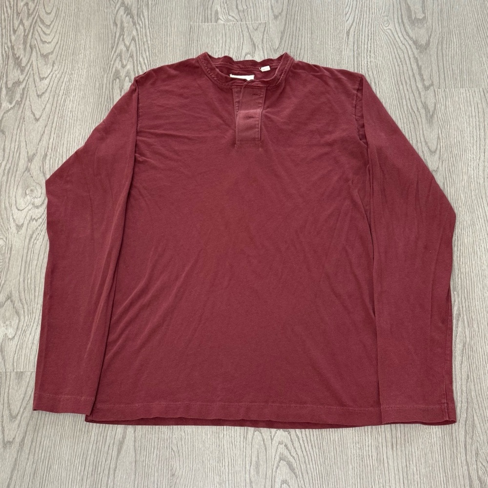 Billy Reid Henley Shirt‎ Burgundy Long Sleeve Large Cotton Outdoor Casual Peru